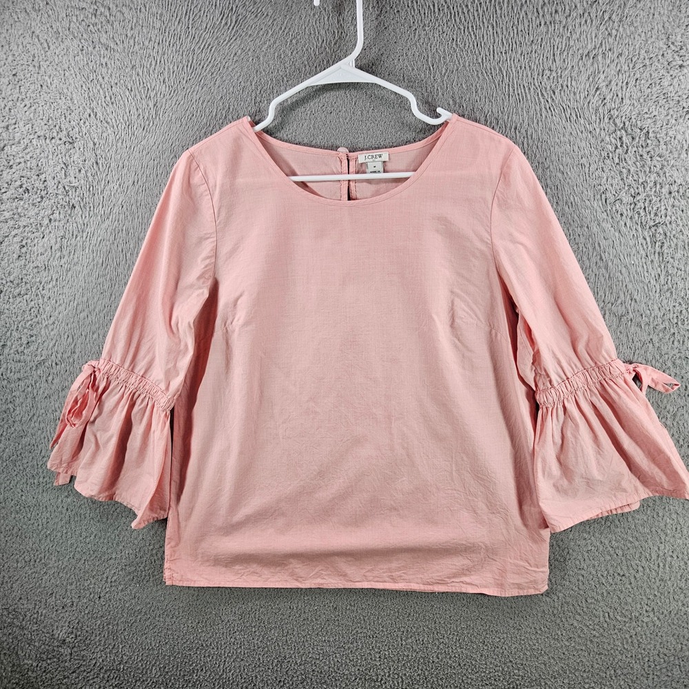 J.Crew Womens Pink Cotton Ruffle Tie Sleeve Blouse Top‎ Medium Keyhole Back